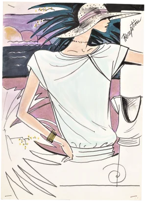 Original Watercolor French Sportswear Fashion Drawing