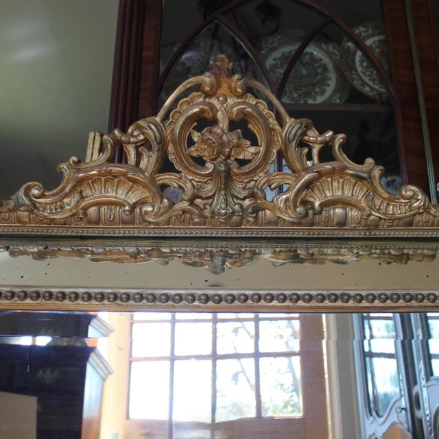 Late 19th Century Large French Gilt Borderglass Pier Mirror With Rococo Crest, 19th Century For Sale - Image 5 of 12