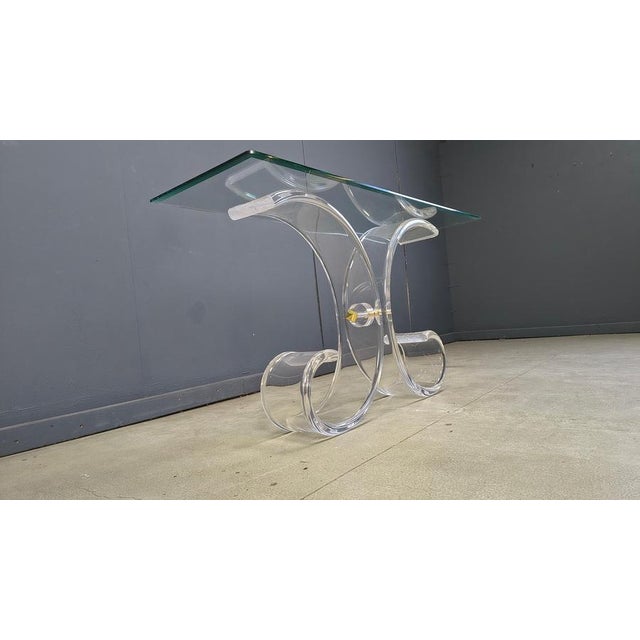 Brass and Acrylic Glass Console Table, 1970s For Sale - Image 4 of 15