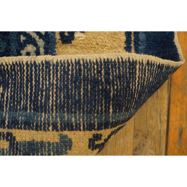 Ivory 1880s Antique Small Blue and Ivory Chinese Ningxia Small Foo Dog Greek Key Rug For Sale - Image 8 of 10