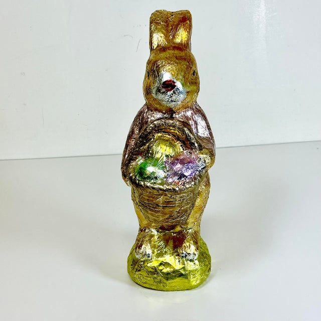 1990s Vintage Shabby Chic Foil Covered Plaster Faux Chocolate Bunny Figurine For Sale - Image 9 of 15