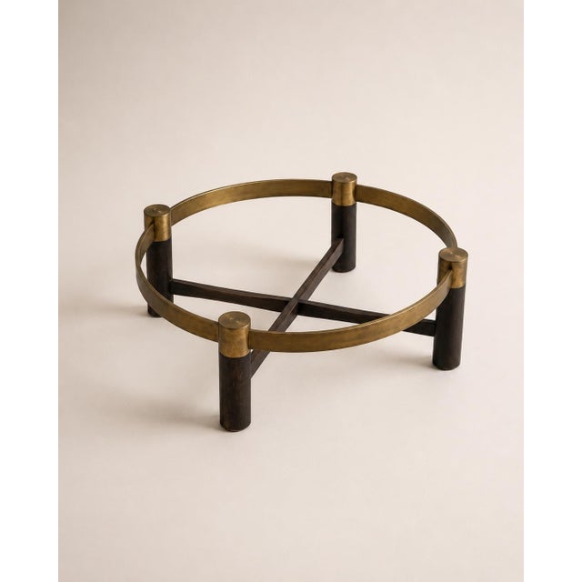 Mid-Century Modern Vintage Brass and Dark Wood Coffee Table With Beveled Glass Too For Sale - Image 3 of 5