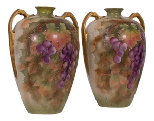 1950s English Ceramic Decorative Vessel Hand Painted Wine Amphora - A Pair