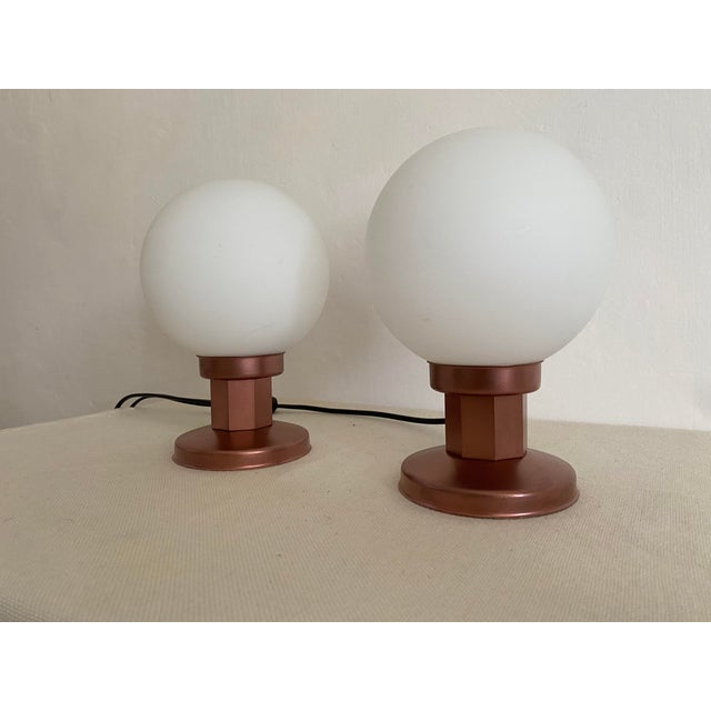 Mid-Century Modern Space Age Opal Glass Globe Table Lamps from Kaj, Former Yugoslavia, 1970s, Set of 2 For Sale - Image 10 of 10