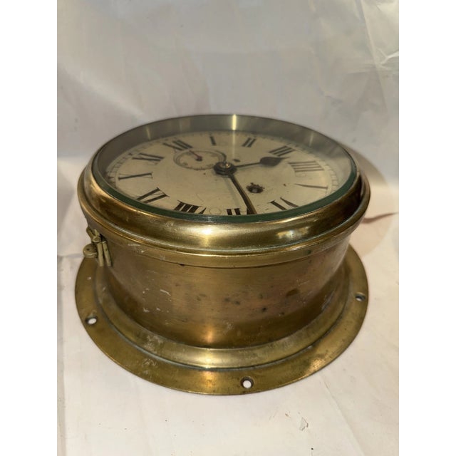 19th Century Antique English Ships Clock in Brass Case For Sale - Image 5 of 12