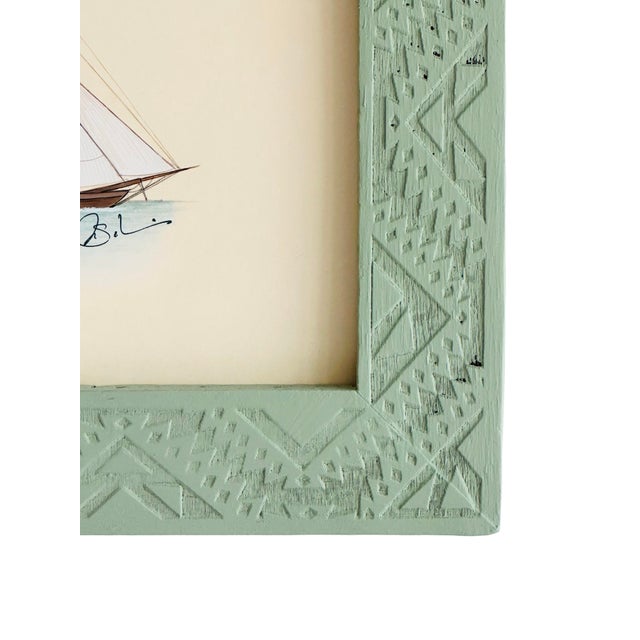 Nautical Original Hand-Painted Sailboat Painting in a Vintage Hand-Painted Folk Frame For Sale - Image 3 of 3