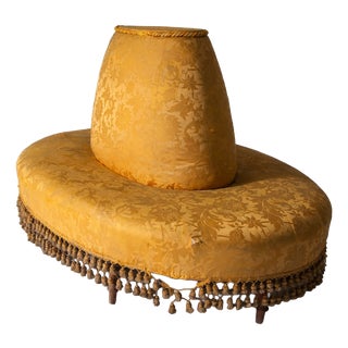 Art Deco Italian Round Boudoir Sofa in Golden Satin Fabric with Tassels, 1940s For Sale