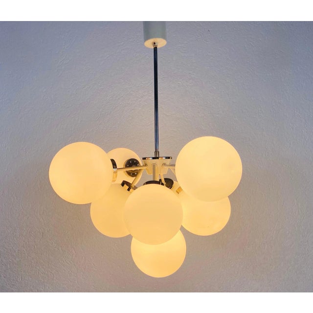 Metal Large Mid-Century White Chandelier from Kaiser, 1960s, Germany For Sale - Image 7 of 10