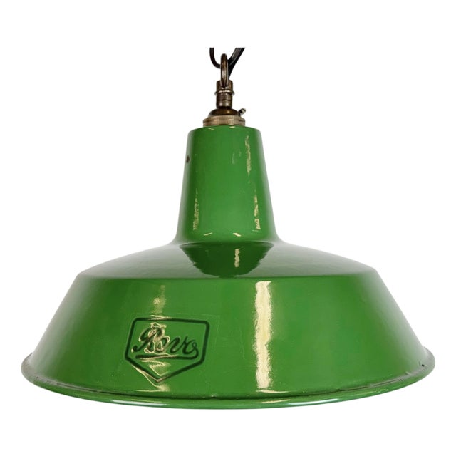 Industrial Green Enamel Factory Pendant Lamp from Revo, 1950s For Sale