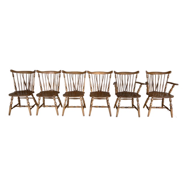 Van Sciver Maple Windsor Brace Back Dining Chairs - Set of 6 For Sale