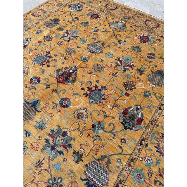 Saffron Sultanabad Design Area Rug, Hand-Knotted Wool, 8x10, Gold & Teal For Sale - Image 10 of 12