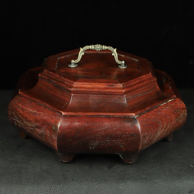 Huali Rosewood Octagonal Box With Handle For Sale - Image 4 of 10