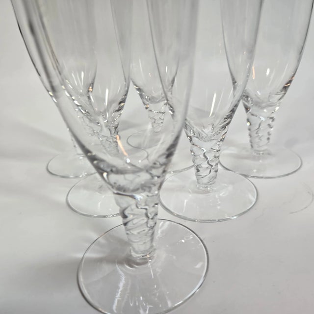 1980s Orrefors Twisted Champagne Flutes- Set of Six For Sale - Image 5 of 12