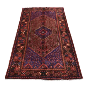 Hamedan Rug 4'5'' X 7'2'' Red Wool Vintage Tribal Hand-Knotted Oriental Carpet