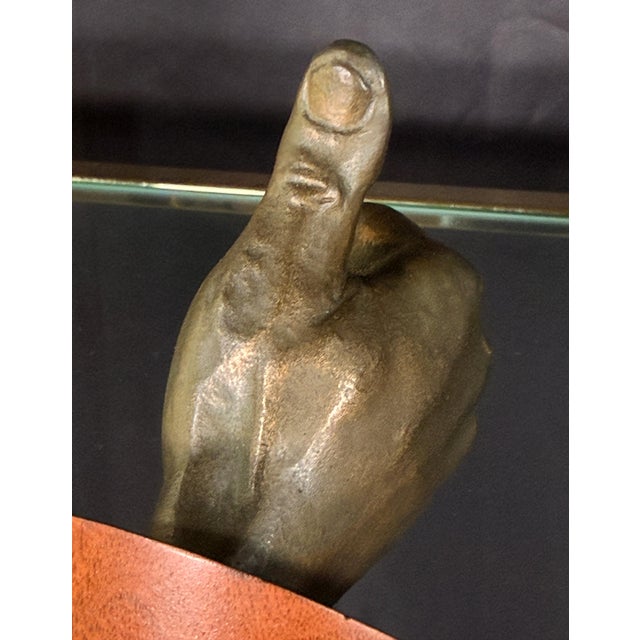 English Vintage Cast Bronze Thumbs Up Sculpture on Wood Base c.1950s For Sale - Image 3 of 6