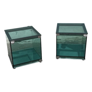 Green Glass Nilo Nightstands by Giuseppe Raimondi for Cristal Art, 1970s, Set of 2 For Sale