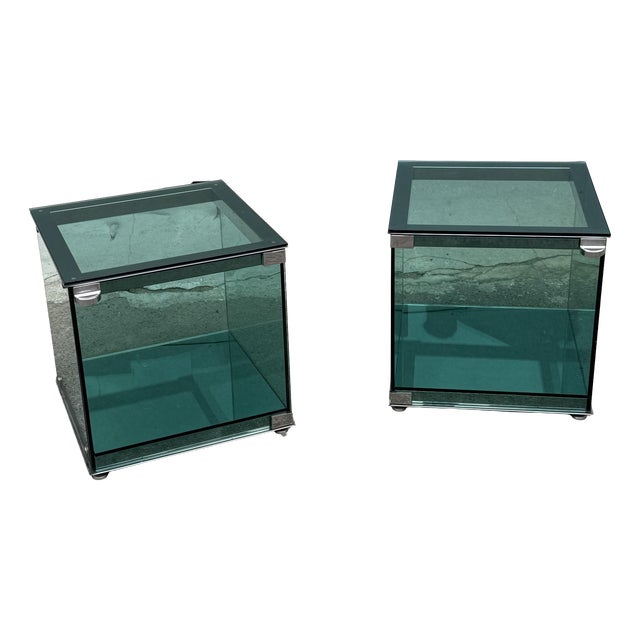 Green Glass Nilo Nightstands by Giuseppe Raimondi for Cristal Art, 1970s, Set of 2 For Sale