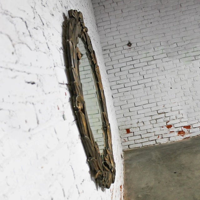 1930’s Antique Art Deco Hollywood Regency Neo Classic Foliate Large Scale Round Plaster Mirror Style of Serge Roche For Sale - Image 6 of 12