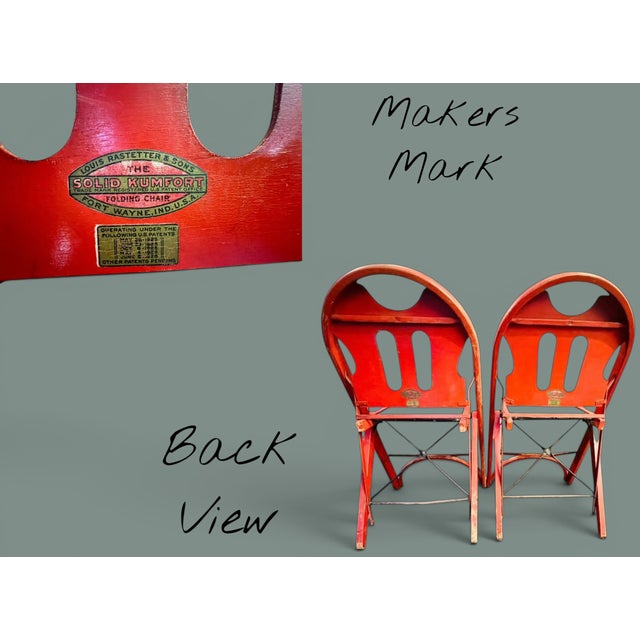 Wood Pair 1920s-30s Rastetter Solid Kumfort Folding Chairs-Art Deco-Antique-Red Wood For Sale - Image 7 of 12