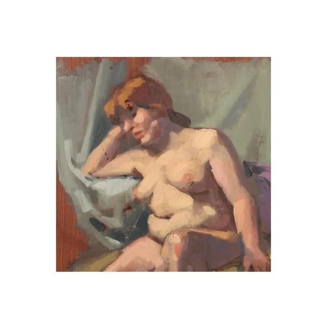 Figurative Circa 1999, Vintage Artist Signed Nude Oil Painting of a Woman, on Wood Board, Signed Al Geary For Sale - Image 3 of 10