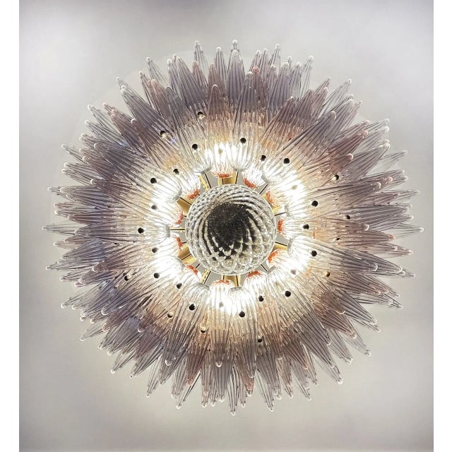 Murano Palmette Ceiling Light – Four Levels, 163 Pink and Trasparent Murano Glasses For Sale - Image 4 of 6