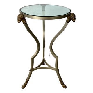 Neoclassical Gueridon Drink Table in Brushed Steel & Brass Maison Jansen Style For Sale