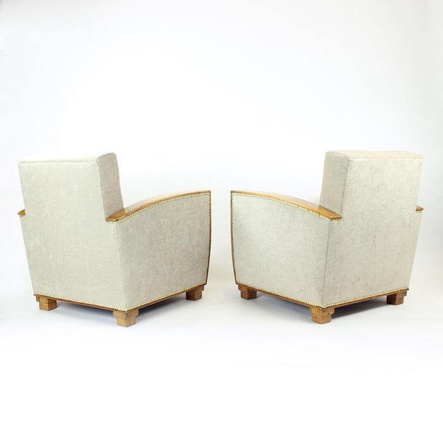 Wood Vintage Art Deco Chairs in Walnut and Fabric, 1930s, Set of 2 For Sale - Image 7 of 18