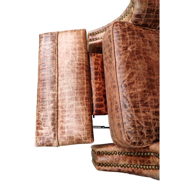 1990s 1990s Rare Genuine Leather Recliner- Blend of Western Sophistication & Modern Comfort. For Sale - Image 5 of 12