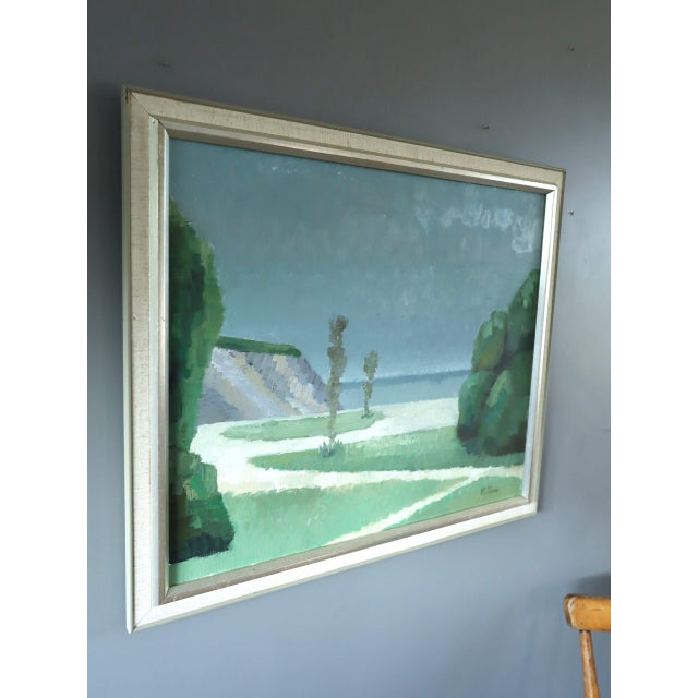 Mid-Century Modern 'Coastal Quietude' Vintage Swedish Landscape Oil Painting, Framed For Sale - Image 4 of 11