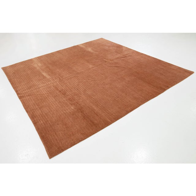 2010s 8 X 8 Modern Tibetan Wool & Silk Rug in Pale Cooper Color With Striped Design For Sale - Image 5 of 9