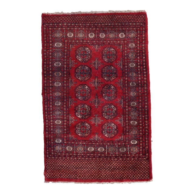 1950s, Handmade Vintage Uzbek Bukhara Rug 3.2' X 4.9' For Sale