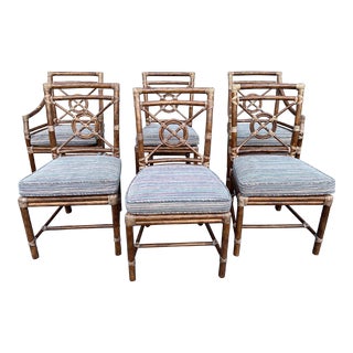 1970s Elinor McGuire Rattan “Host” or Target Arm Chairs and Dining Chairs - Set of 6 For Sale