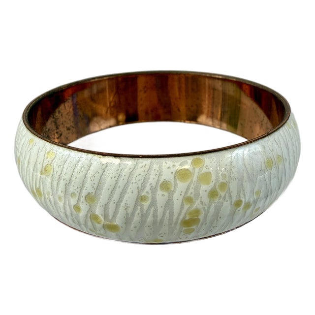 1950s Matisse Renoir Seafoam Copper Enamel Wide Confetti Bracelet Signed MCM For Sale