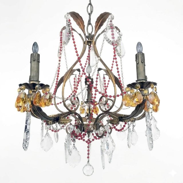 Antique Chandelier with Red Crystals For Sale - Image 15 of 15