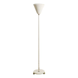 Early Swedish Mid-Century Modern White Lacquered & Brass Floor Uplight Lamp, Sweden, 1940s For Sale
