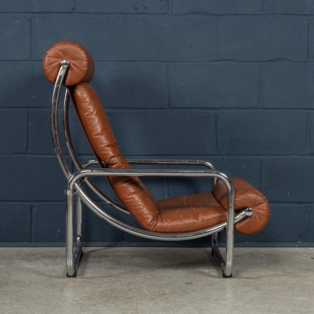 Italian Brown Leather Recliner Armchair, 1980s For Sale - Image 9 of 18