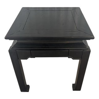 Late 20th Century Solid Wood Ming Style Square End Table With Black Finish For Sale