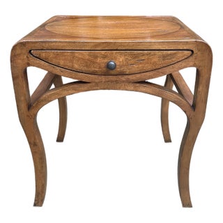 Walnut French Style End Table With Curved Legs and One Drawer For Sale