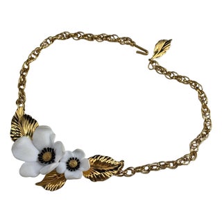 Vintage Louis Feraud Paris Costume Necklace - White Floral Statement Piece For Sale
