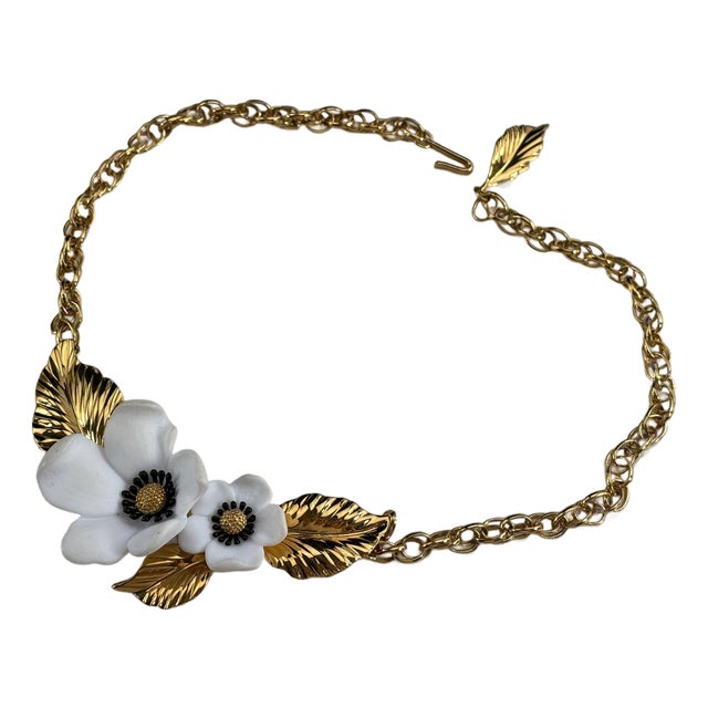 Vintage Louis Feraud Paris Costume Necklace - White Floral Statement Piece For Sale
