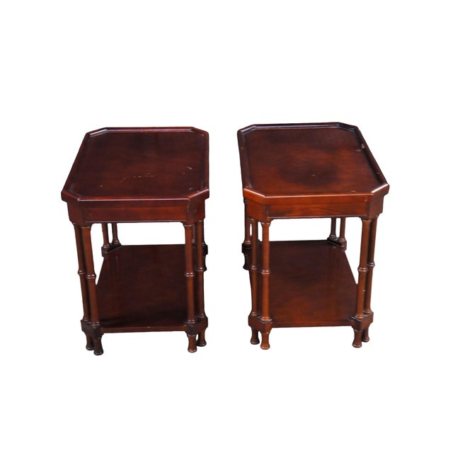 Bombay Company mahogany end tables perfectly captures classic Chinoiserie design with a refined British Colonial flair....
