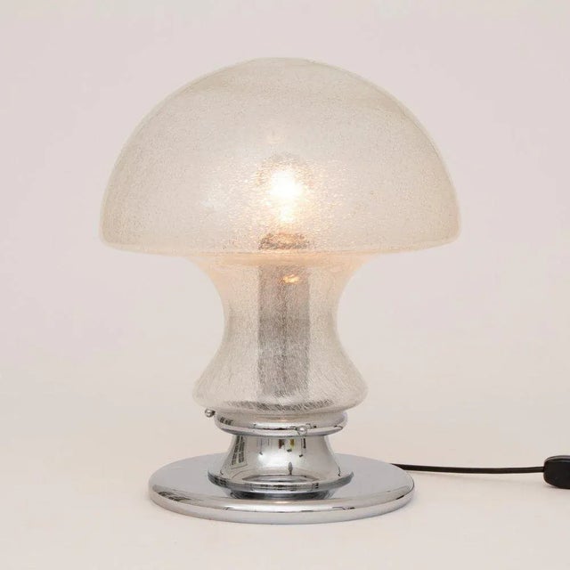 Large Mid-Century German Speckled Glass Mushroom Table Lamp on Chrome Base, 1960s, in Very Good conditions. Designed 1960...