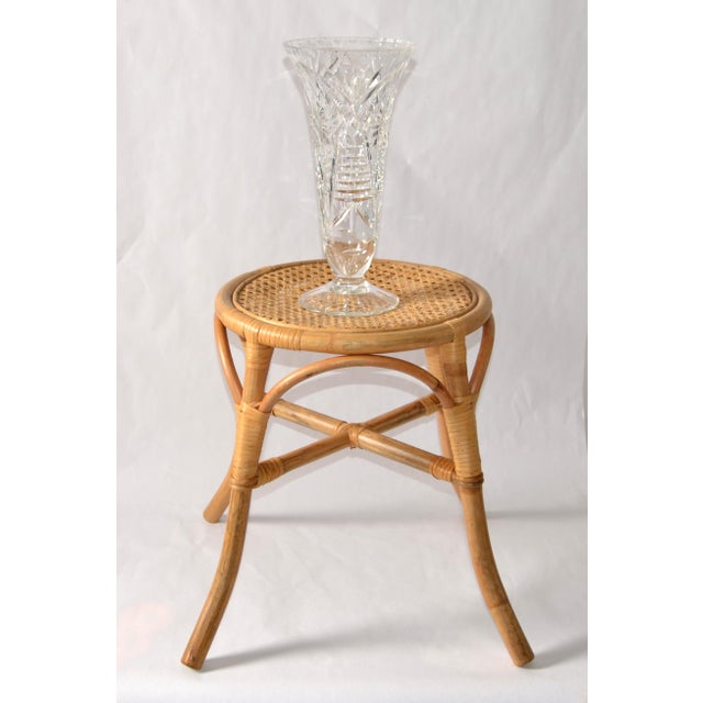 1970s Mid-Century Modern Round Handwoven Rattan Drum Side Drink Table Low Stool For Sale - Image 12 of 12
