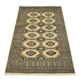 Bokhara Jaldar Rug 3’11” X 5’9” Beige Wool Tribal Hand-Knotted Oriental Carpet For Sale