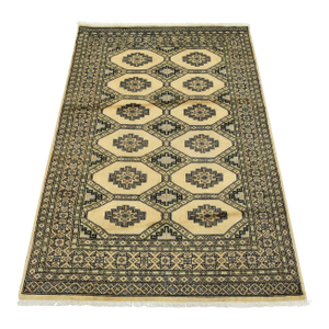 Bokhara Jaldar Rug 3’11” X 5’9” Beige Wool Tribal Hand-Knotted Oriental Carpet