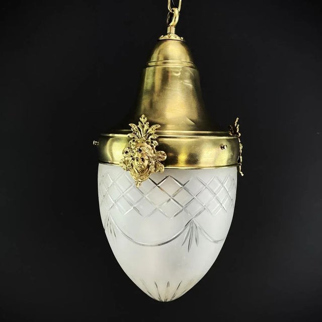 Metal Art Nouveau Tear Drop-Shaped Ceiling Lamp in Bronze, 1900s For Sale - Image 7 of 8