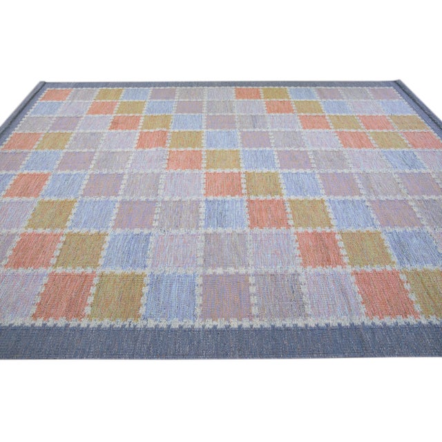 2010s Modern Scandinavian Multicolor Handmade Geometric Room Size Wool Rug For Sale - Image 5 of 11