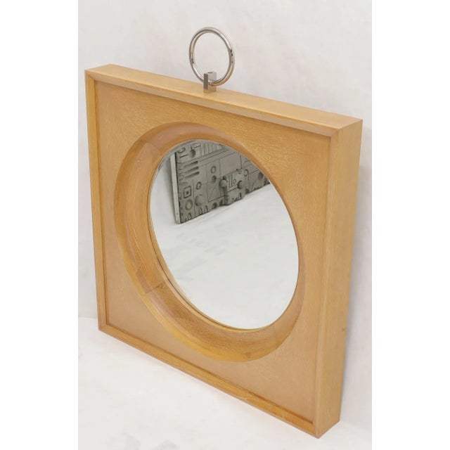 Large Square Cerused Oak Frame Round Wall Mirror For Sale - Image 6 of 12