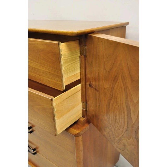 Kent Coffey Eloquence Mid Century Modern Walnut Tall Chest Highboy Dresser For Sale - Image 10 of 13