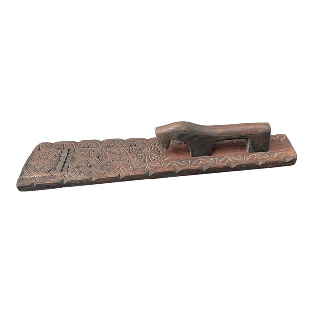 Antique Scandinavian Mangle Board Carved Oak Horse Handle Folk Art 24” Mangletre For Sale